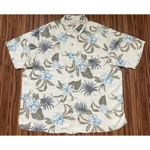 Caribbean Silk Blend Men's Shirt Size 2X Beige Floral Hawaiian Button‎ Up